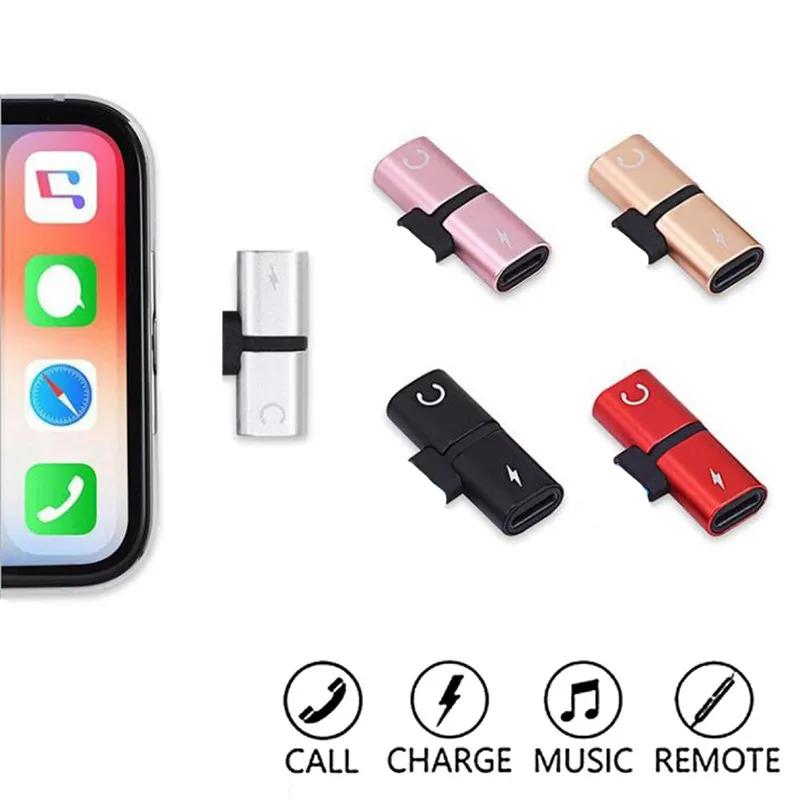 

200pcs For iPhone X 7 8 Audio Charging Dual Adapter Splitter Cable For Lightning Jack to Earphone AUX Cable Connector Converter