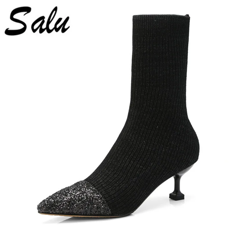 Salu Boots Women Ankle Boots kintting Leather Short Flat Heel Black Chelsea Booties pointed Toe Shoes Women 2018 Autumn
Salu Boots Women Ankle Boots kintting Leather Short Flat Heel Black Chelsea Booties pointed Toe Shoes Women 2018 Autumn