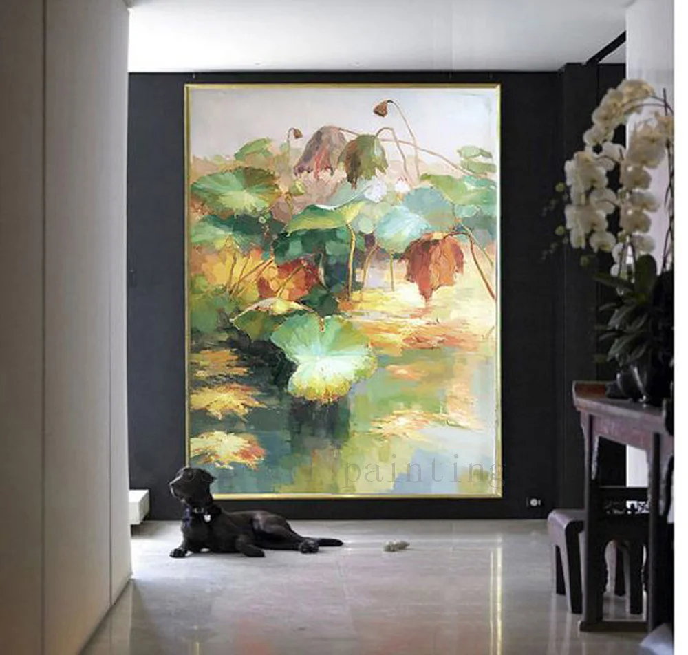 Hand Painted Landscape Oil Painting Large Modern Flower in the Pond Home Decorative Lotus Pond Handmade Lotus Painting Artwork
Hand Painted Landscape Oil Painting Large Modern Flower in the Pond Home Decorative Lotus Pond Handmade Lotus Painting Artwork