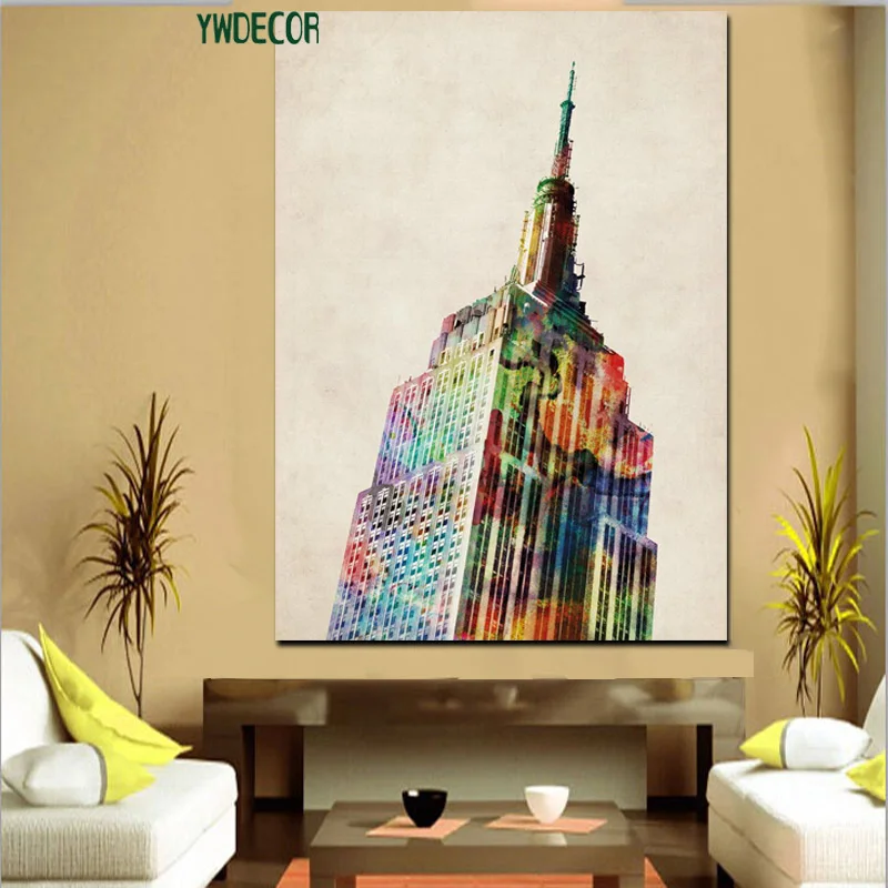 HD Print Abstract Watercolor Taj Maha Empire State Famous Building Canvas Painting Modern Wall Picture For Living Room Cuadros (2)