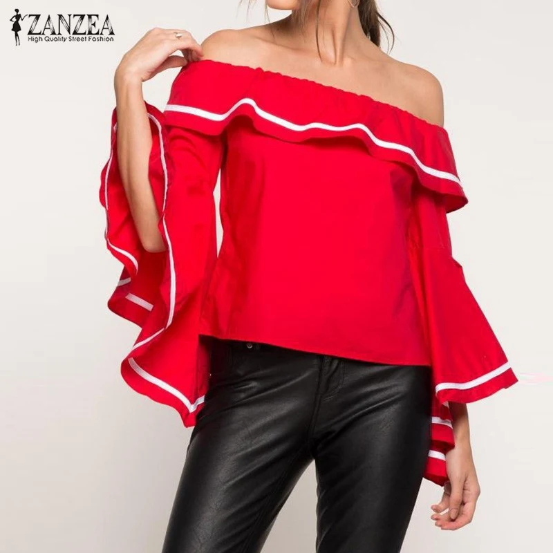 Elegant Women Blouses 2018 Summer Sexy Butterfly Sleeve Slash Neck Off Shoulder Shirts Casual Ruffles Blusas Femininas Tops aeProduct.getSubject()