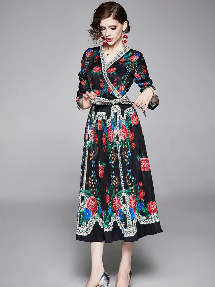2019 New Runway Autumn Gorgeous Floral Print Dress Women's Long Sleeve V-Neck Pleated Elegant Vintage Sashes Dresses Vestidos
2019 New Runway Autumn Gorgeous Floral Print Dress Women's Long Sleeve V-Neck Pleated Elegant Vintage Sashes Dresses Vestidos