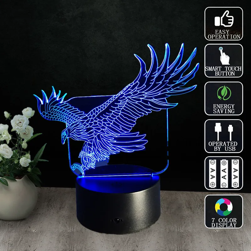 Eagle Lampe Enfant 3D Illusion night lamp USB Nightlight Kids New Year Gifts Children Lighting Decorative Bedside Table Lampada
Eagle Lampe Enfant 3D Illusion night lamp USB Nightlight Kids New Year Gifts Children Lighting Decorative Bedside Table Lampada