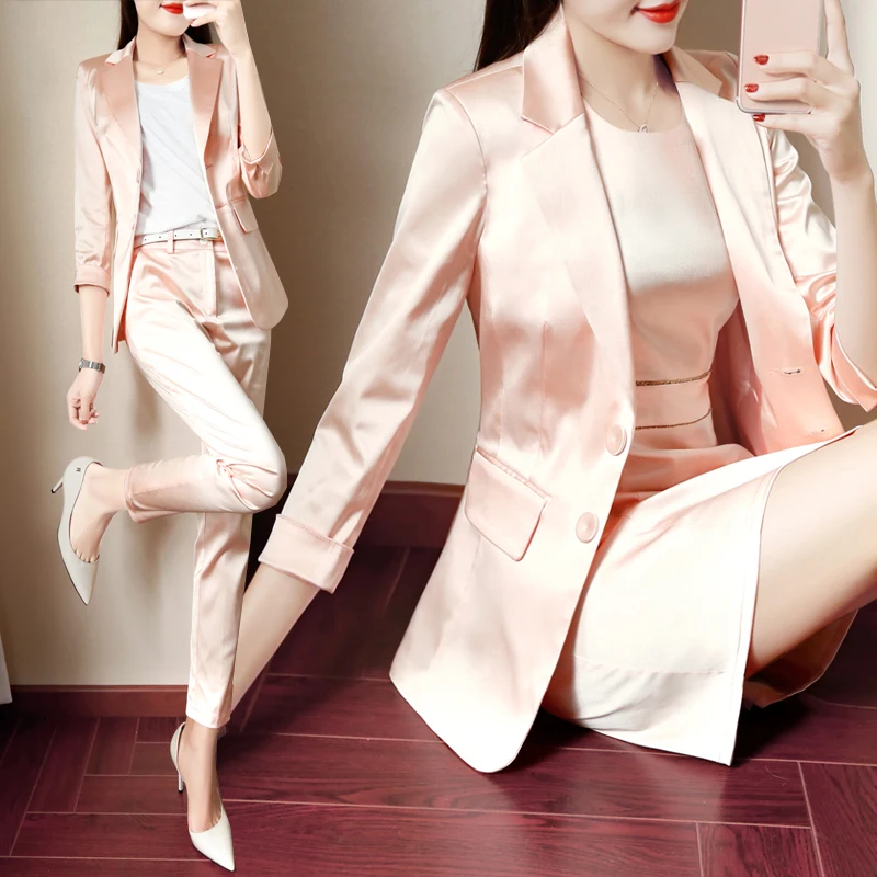 Business Women Pencil Pant Suits 2 Piece Sets Pink Solid Blazer + Pencil Pant Office Lady Notched Jacket Female Outfits
Business Women Pencil Pant Suits 2 Piece Sets Pink Solid Blazer + Pencil Pant Office Lady Notched Jacket Female Outfits