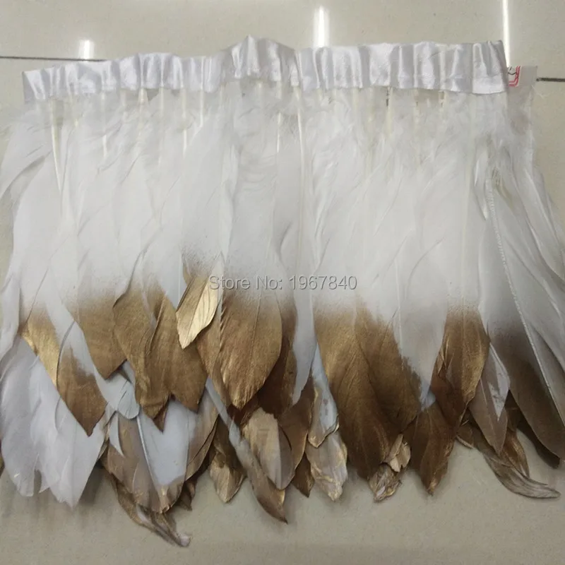 white and gold goose feathers trim 2 yards / lot stained goose feathers ribbon 15~18 cm duck feather dance DIY decoration
white and gold goose feathers trim 2 yards / lot stained goose feathers ribbon 15~18 cm duck feather dance DIY decoration