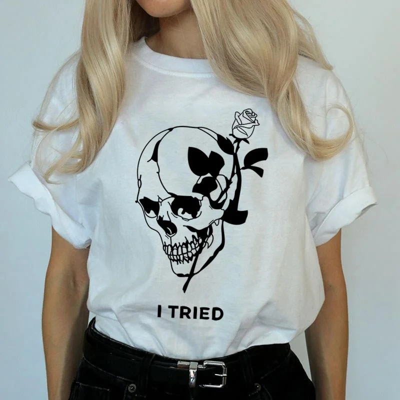 Gothic Punk Style Skull Rose I Tried Cool Grunge Rock Unisex Cotton Parody Tee graphic women fashion horror grunge tumblr tops
Gothic Punk Style Skull Rose I Tried Cool Grunge Rock Unisex Cotton Parody Tee graphic women fashion horror grunge tumblr tops