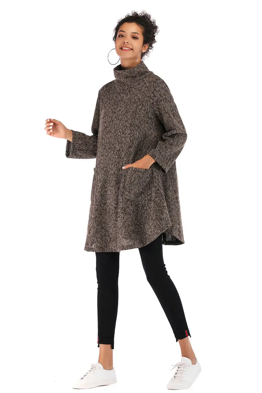 Gladiolus Loose Autumn Winter Women Sweater 2018 Long Sleeve Double Pocket Long Knitted Turtleneck Sweater Women Pullover Coats (20)