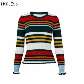 HCBLESS 2018 autumn new women's color striped wavy side sweater slim bottoming sweater
HCBLESS 2018 autumn new women's color striped wavy side sweater slim bottoming sweater