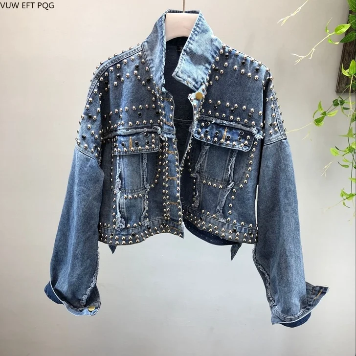 Handwork Rivet Denim Jacket Women Fashion Diamonds Short Jean Jacket Streetwear New Female Casual Casacos Feminino Denim Coat
Handwork Rivet Denim Jacket Women Fashion Diamonds Short Jean Jacket Streetwear New Female Casual Casacos Feminino Denim Coat