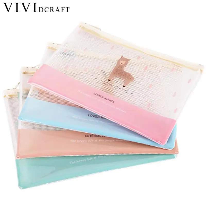 Vividcraft мультфильм Животные A4 Прозрачная сетка папку на молнии водонепроницаемый