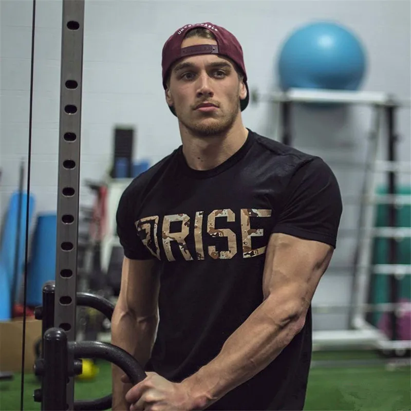 New men's summer gym T-shirt RISE fitness sports suit shirt letter printing O-neck short-sleeved brand T-shirt shirt fashion
New men's summer gym T-shirt RISE fitness sports suit shirt letter printing O-neck short-sleeved brand T-shirt shirt fashion