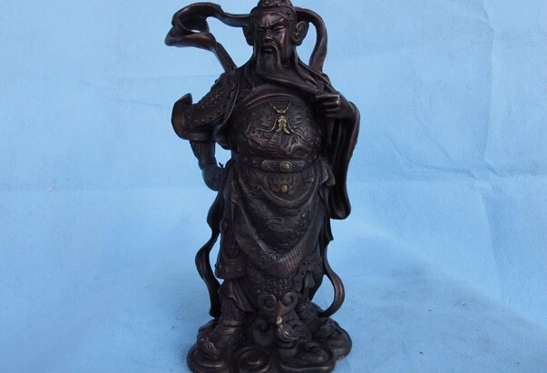 S0719 10 Chinese Folk Red Bronze Copper Dragon Warrior Guan Gong Guan Yu Buddha Statue D0318
