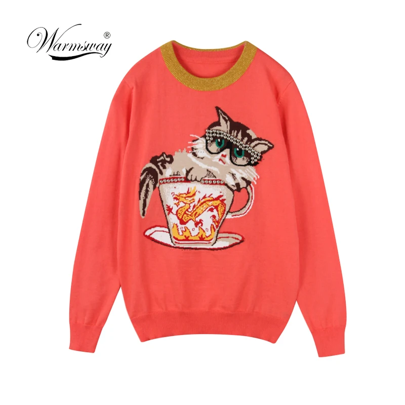 Harajuku Original Women Sweater Warm Cat Jacquard High Quality Winter Sweaters Female Casual Pullover Knitted Tops WS-074