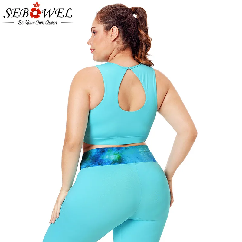 Light-Blue-Mesh-Insert-High-Neck-Plus-Size-Sport-Bra-LC26039-4-2
