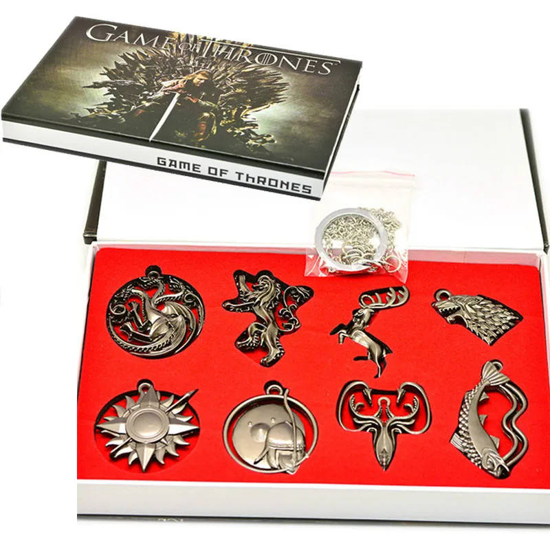 Action Game of Thrones Metal Keychain Toys Crests of House STARK Wolf LANNISTER LION Model Toys Color Boxed Collection Kids Gift
Action Game of Thrones Metal Keychain Toys Crests of House STARK Wolf LANNISTER LION Model Toys Color Boxed Collection Kids Gift