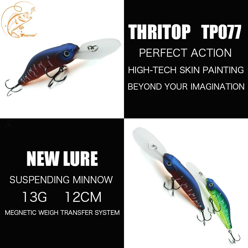 New Fishing Minnow Hard Bait 13G 120MM TP077 Thritop High Quality Carp Artificial Suspending Lure Fish Tackle Accessories
New Fishing Minnow Hard Bait 13G 120MM TP077 Thritop High Quality Carp Artificial Suspending Lure Fish Tackle Accessories