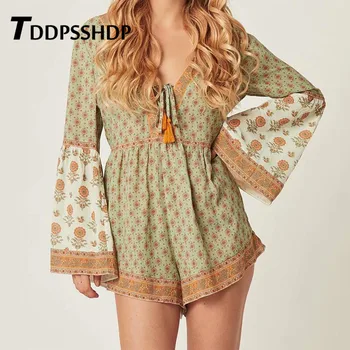 Orange Sunflower Printing Green Color Women Jumpsuit Flare Sleeve V Neck Female Playsuit
Orange Sunflower Printing Green Color Women Jumpsuit Flare Sleeve V Neck Female Playsuit