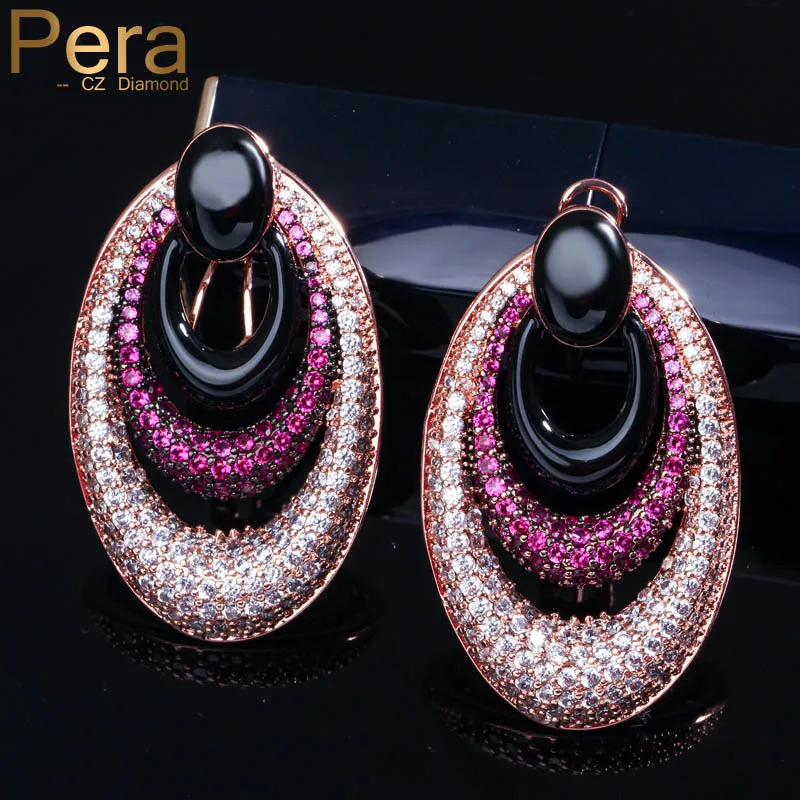 Pera European Style Dangle Drop Jewelry Big Oval Shape Rose Red And White Cubic Zirconia Long Hoop Earrings For Women Party E149 | Украшения