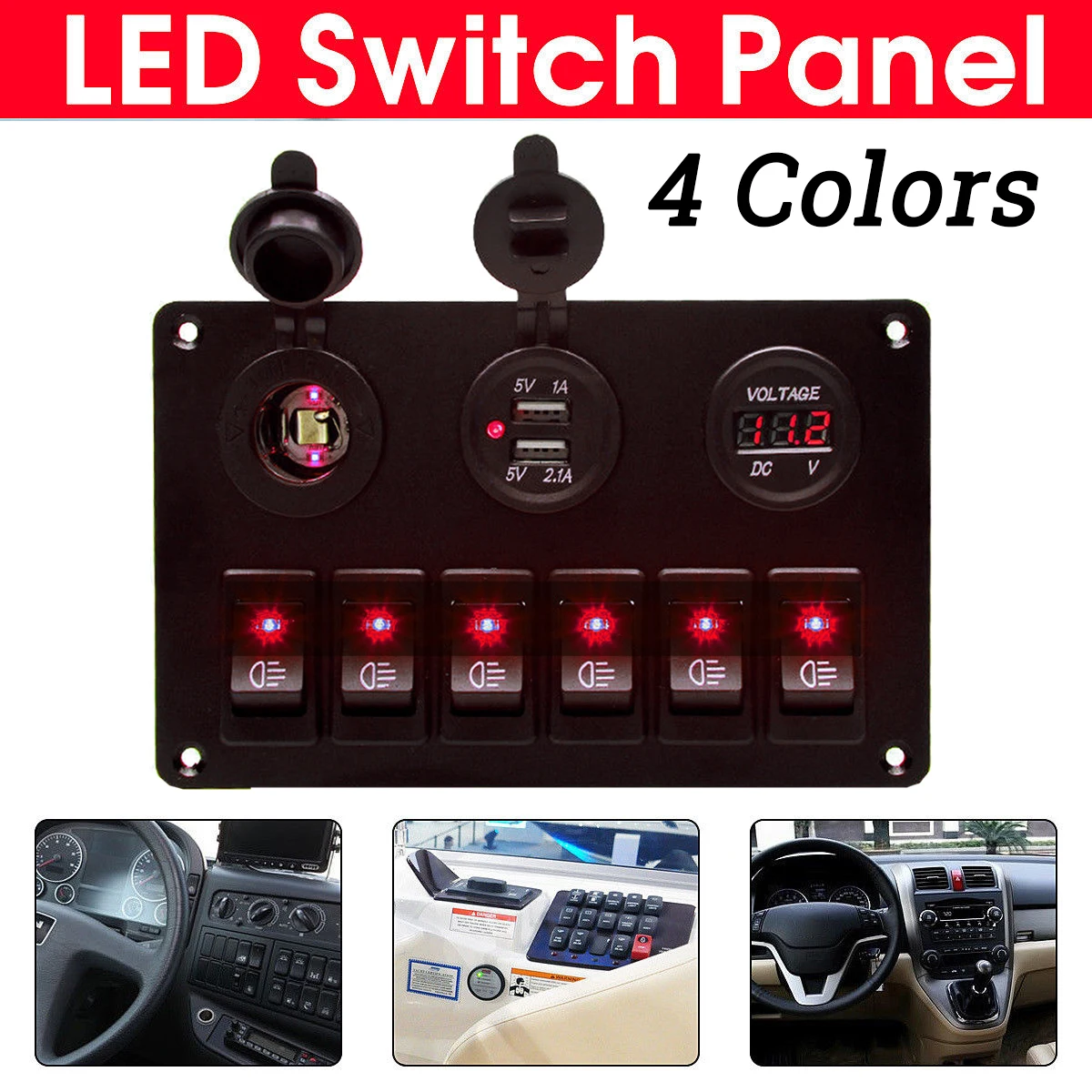 Switch Panel 5V Dual Usb Car Charger 12V 24V Voltmeter 6 Gang Auto Boat Marine 4Colors Led Rocker Switch Panel 
Switch Panel 5V Dual Usb Car Charger 12V 24V Voltmeter 6 Gang Auto Boat Marine 4Colors Led Rocker Switch Panel