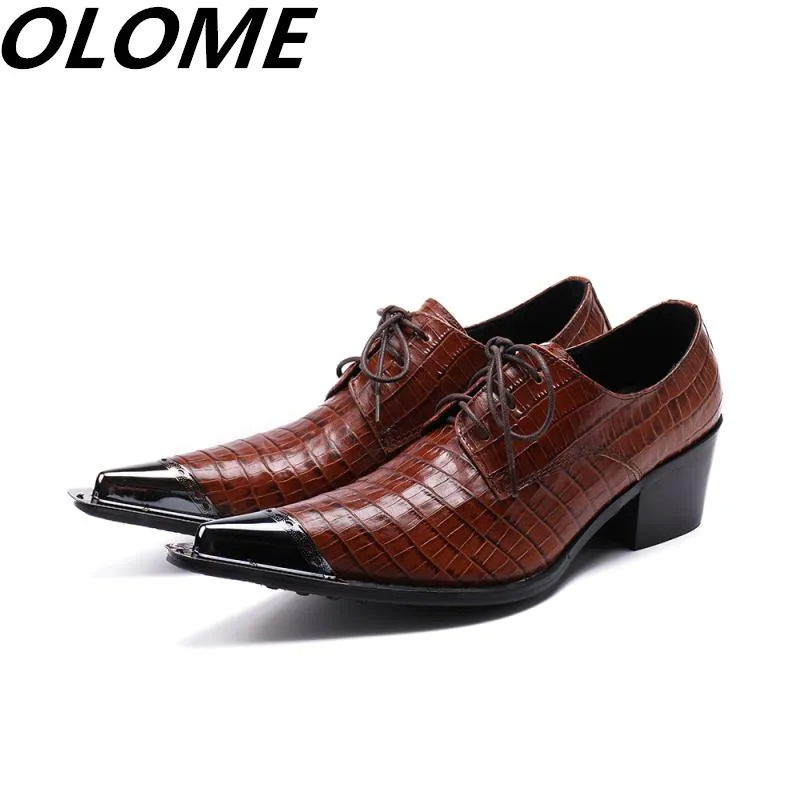 Mens dress shoes high heels brown lace up office oxford shoes for men steel pointy toe business formal wedding party male shoes 
Mens dress shoes high heels brown lace up office oxford shoes for men steel pointy toe business formal wedding party male shoes