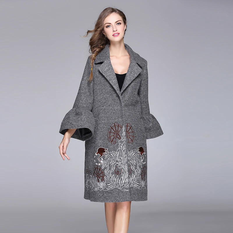 2018 Winter Elegant Women Wool Coat Embroidery Vintage Flare Sleeve Loose Female Warm Woolen Coat Outwears High Quality O705
2018 Winter Elegant Women Wool Coat Embroidery Vintage Flare Sleeve Loose Female Warm Woolen Coat Outwears High Quality O705