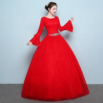 2019 summer new bride wedding dress red boat neck tutu long sleeved lace Crystal Belt Stock Bridal Gowns Vestidos de novia
2019 summer new bride wedding dress red boat neck tutu long sleeved lace Crystal Belt Stock Bridal Gowns Vestidos de novia