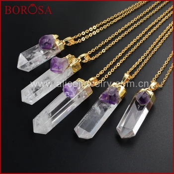 BOROSA Gold Color Cluster Aura Druzy Quartz Crystal Point & Natural Purple Crystal Druzy Pendant Necklace WX009-N
BOROSA Gold Color Cluster Aura Druzy Quartz Crystal Point & Natural Purple Crystal Druzy Pendant Necklace WX009-N
