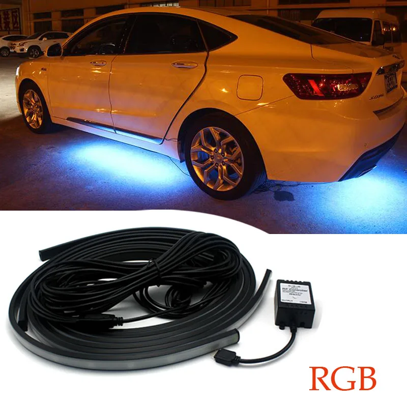 

4pcs/set 36"*2 & 48"*2 7 Colors Wireless Remote & Music Activated RGB car LED Strip Car Decorative Underbody Neon Lights Kit