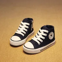 Childrens Shoes Boys Girls Canvas Shoes Ankle High Top Sneakers Side Zipper Baby Flats White Shoes Students Casual Shoes 24-37# image