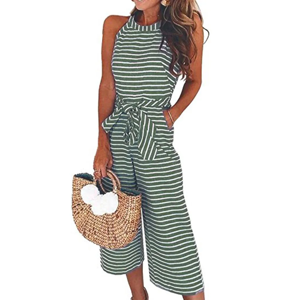 Women Jumpsuit Casual Sleeveless Striped Jumpsuit Casual Clubwear Wide Leg Pants Outfit Monos Largos Mujer Pantalon Largo #KK
Women Jumpsuit Casual Sleeveless Striped Jumpsuit Casual Clubwear Wide Leg Pants Outfit Monos Largos Mujer Pantalon Largo #KK