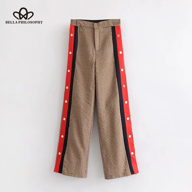 Bella Philosophy 2018 spring casual female plaid side srtipe wide leg pants panelled loose full long pants buttons split pants
Bella Philosophy 2018 spring casual female plaid side srtipe wide leg pants panelled loose full long pants buttons split pants