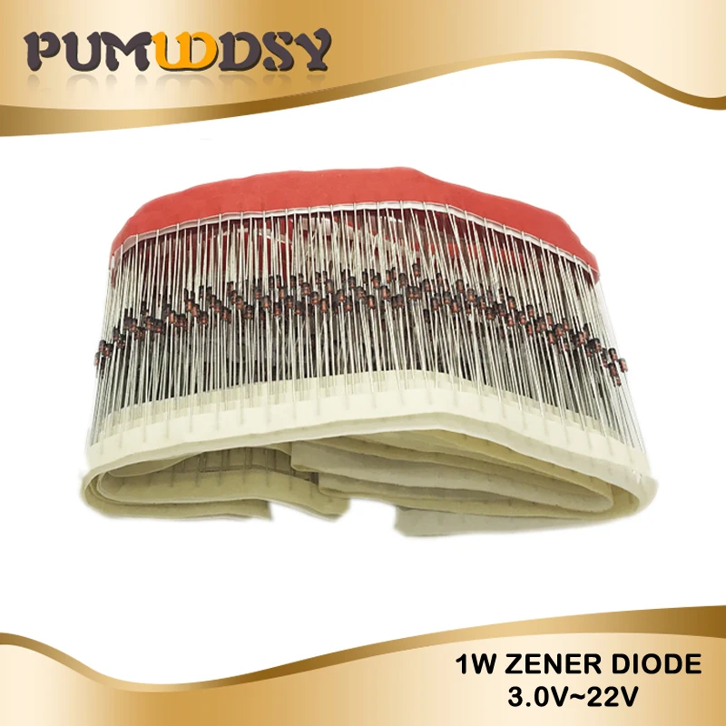 

100pcs 1W Zener diode DO-41 3V 3V3 3V6 3V9 4V3 4V7 5V1 5V6 6V2 6V8 7V5 8V2 9V1 10V 11V 12V 13V 15V 16V 18V 20V 22V 1N4733 1N4728