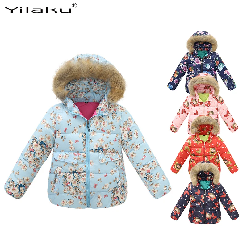 Фото Yilaku/модные зимние пальто для девочек Пальто с капюшоном и цветочным рисунком