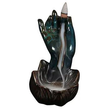 

Backflow Incense Burner Incense Cone Sticks Holder Home Decor Porcelain Traditional Buddha Hand Lotus Censer Stylish Design Gift