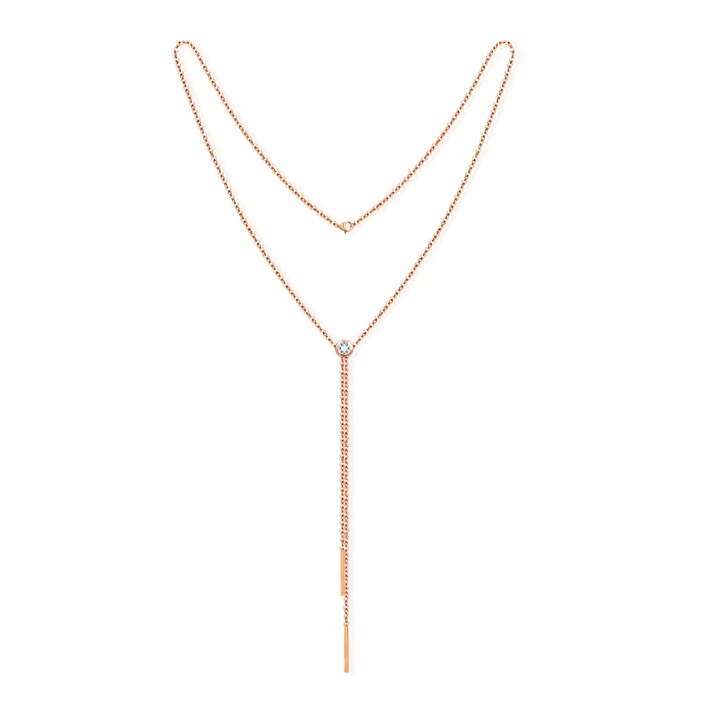 

Charm long Chain Necklace Stainless Steel inlay Tassels CZ Pendants For women Rose Gold Color Fashion Link Jewelery Gift