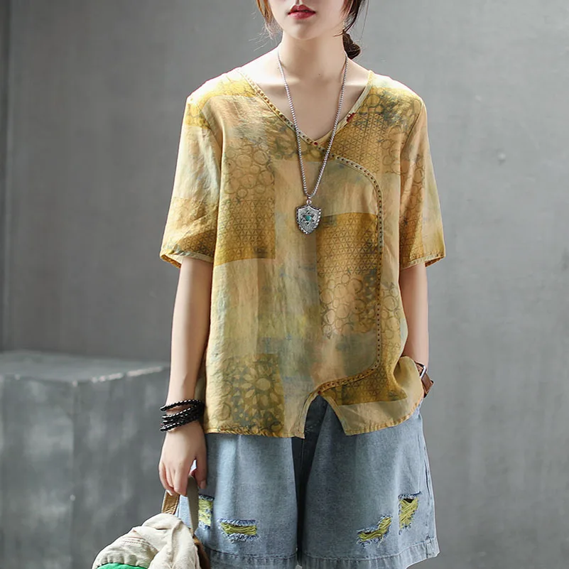 QPFJQD Chinese Style Literary Summer Tencel Printed Shirts Casual Linen Blouse Women Blusas V Neck Female Loose Blouses Tops
QPFJQD Chinese Style Literary Summer Tencel Printed Shirts Casual Linen Blouse Women Blusas V Neck Female Loose Blouses Tops