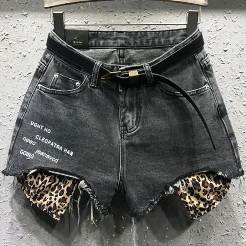 leopard jean shorts