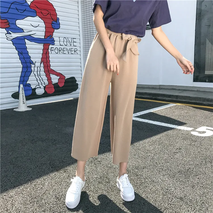 Plus Size - Casual Elastic Waist Loose Wide Leg Pants Preppy Style Trousers Female Palazzo Pants (Us 18W-20W)