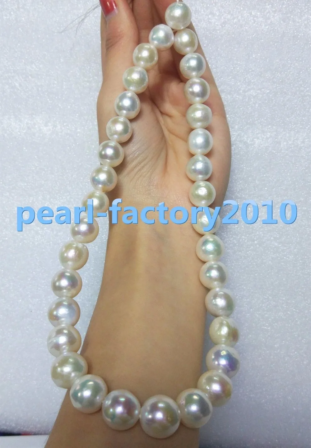 Akoya baroque 18inch 14-11 MM NATURAL White PEARL NECKLACE GOLD CLASP