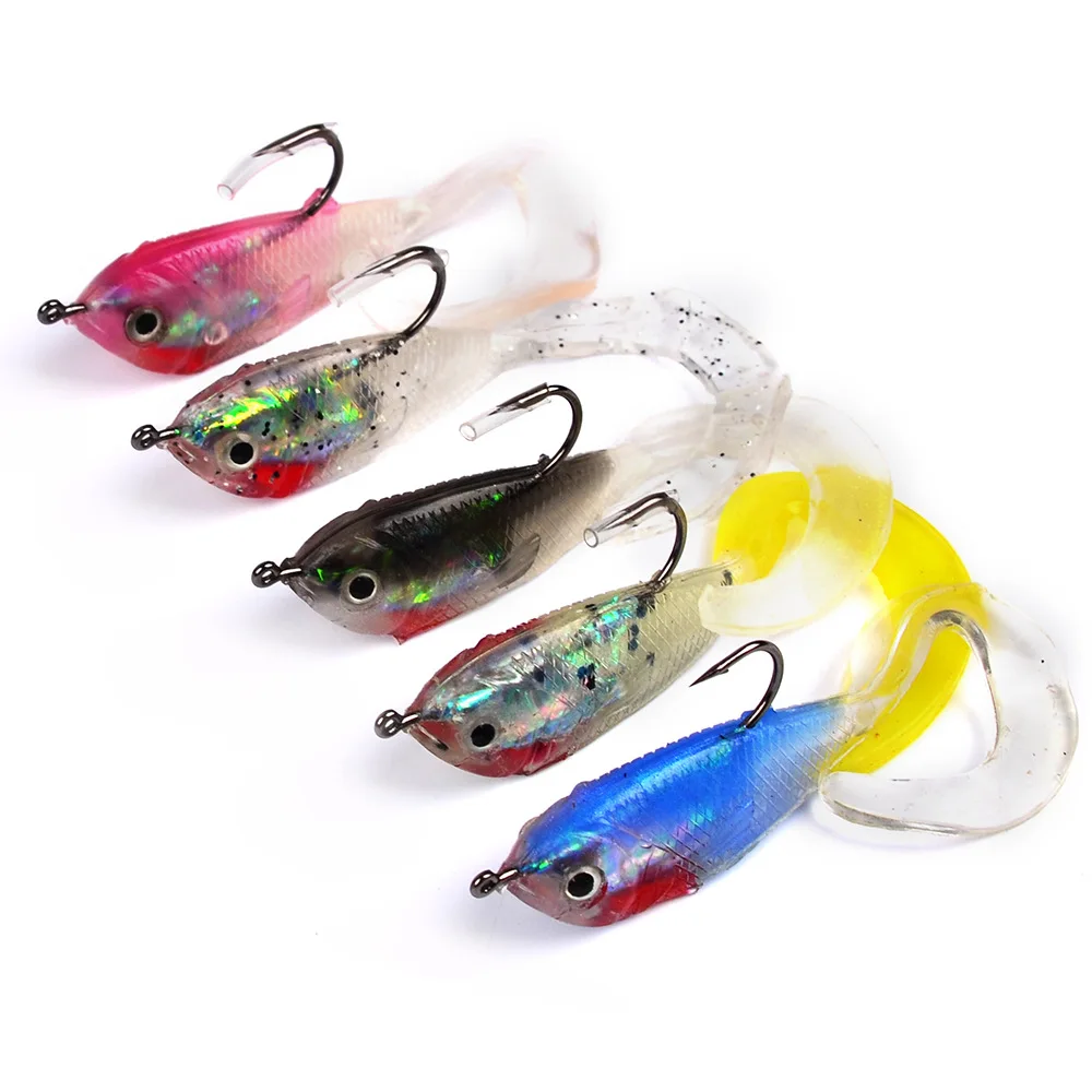 5PCS/LOT 5.1cm 5g 3D Eyes Lead Fishing Lures With T Tail Soft Lure Single Hook Baits Artificial Crankbait Jig Wobblers | Спорт и