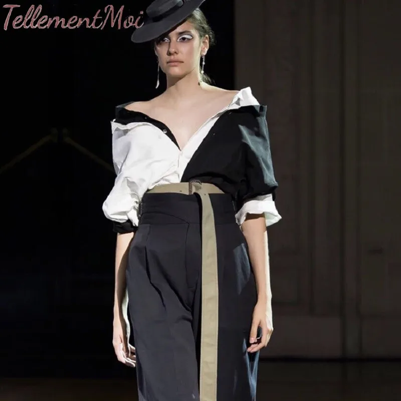 Blouses For Women Patchwork Black White Contrast Color Shirt Female V Neck Short Sleeve Tops Spring Summer 2019 Fashion New Tide
Blouses For Women Patchwork Black White Contrast Color Shirt Female V Neck Short Sleeve Tops Spring Summer 2019 Fashion New Tide