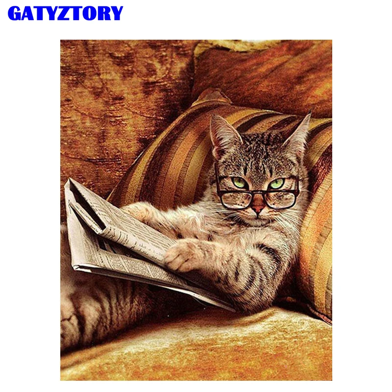 GATYZTORY Cat Diy Painting By Number Animals Acrylic Hand Painted Paint Wall Art Picture For Modern Home Decor Drop | Дом и сад