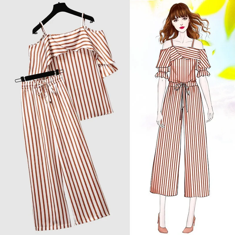 New Arrival Striped Women's Sets Slash Neck Sleeveless Tops Office Ladies Ankle Length Pants Female Black Red Wide Leg Pants
New Arrival Striped Women's Sets Slash Neck Sleeveless Tops Office Ladies Ankle Length Pants Female Black Red Wide Leg Pants