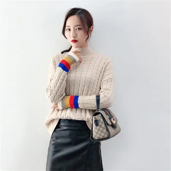 Turtleneck Knitted Women Sweater 2019 Autumn Winter Bottoming Sweater Short Loose color matching Knitwear Pullover Sweater FC94
Turtleneck Knitted Women Sweater 2019 Autumn Winter Bottoming Sweater Short Loose color matching Knitwear Pullover Sweater FC94