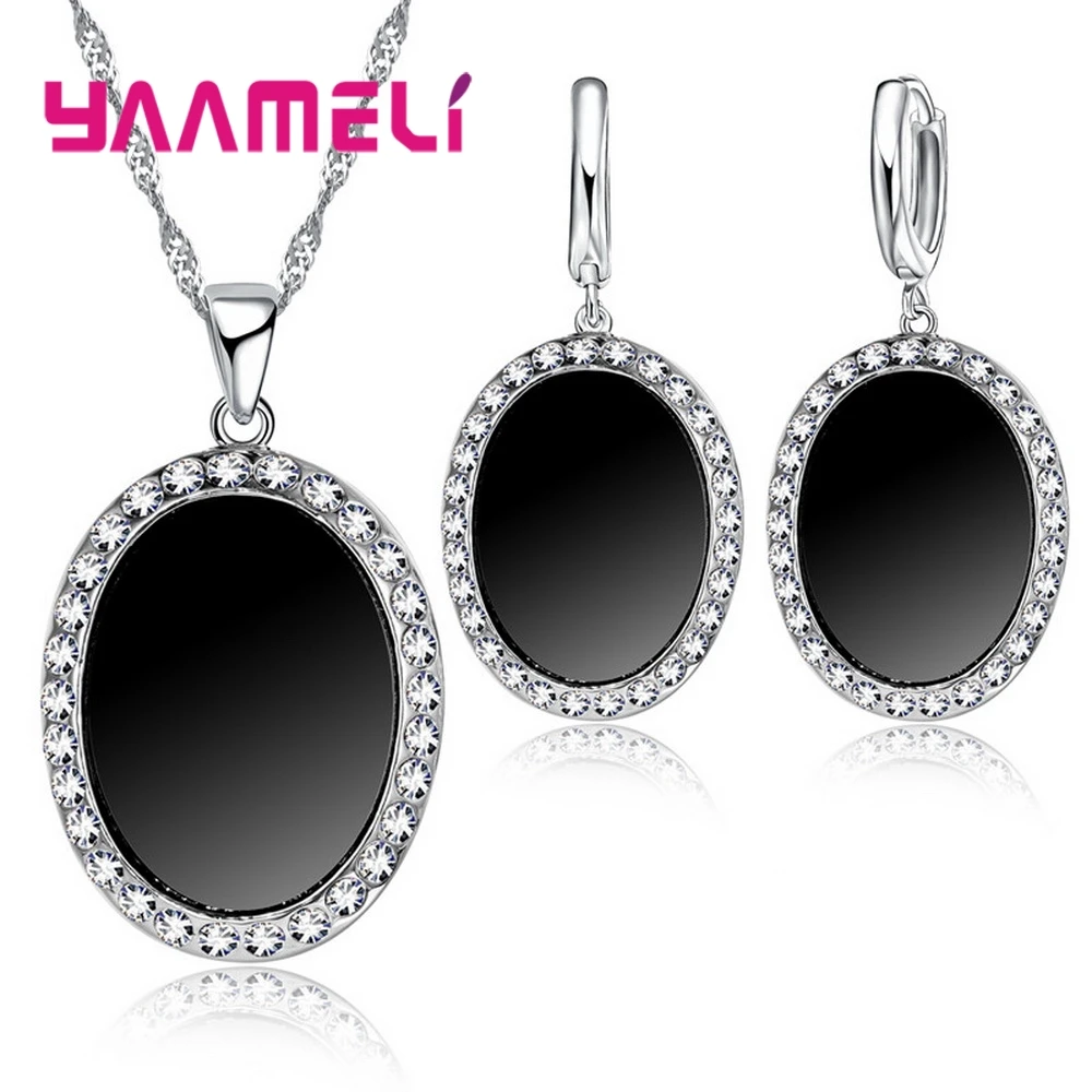 Black Oval CZ Pendant Necklace+Drop Earrings 925 Sterling Silver Austrian Crystal Jewelry Set For Female Party
Black Oval CZ Pendant Necklace+Drop Earrings 925 Sterling Silver Austrian Crystal Jewelry Set For Female Party