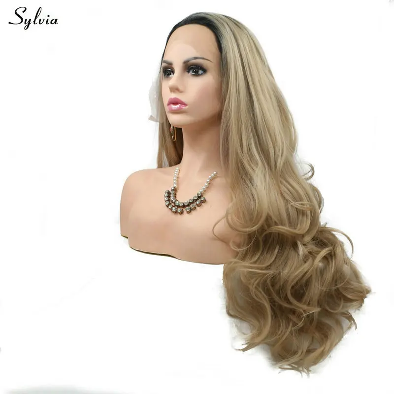 dark roots ombre blonde synthetic lace front wig (3)