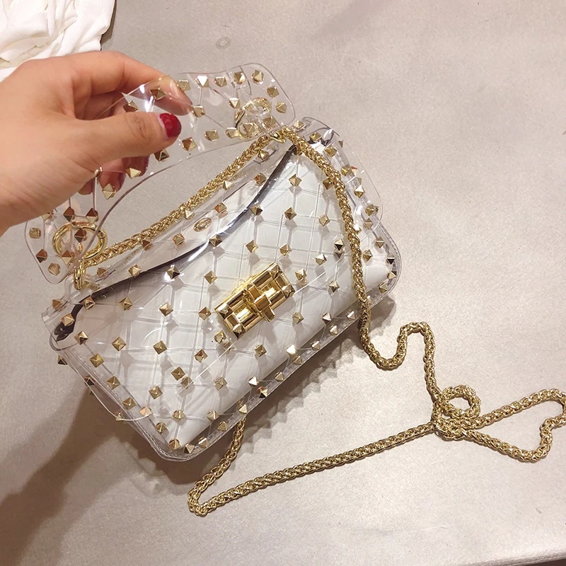 Rivet chain bag new handbag diagonal bag mini shoulder summer portable beach transparent jelly
Rivet chain bag new handbag diagonal bag mini shoulder summer portable beach transparent jelly