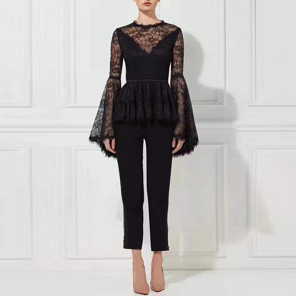 2017 New Autumn Bandage Jumpsuit Women Celebrity Party Lace Flare Sleeve Full Length Black Beige Runway 2 Tow Piece Set Hot Sale
2017 New Autumn Bandage Jumpsuit Women Celebrity Party Lace Flare Sleeve Full Length Black Beige Runway 2 Tow Piece Set Hot Sale