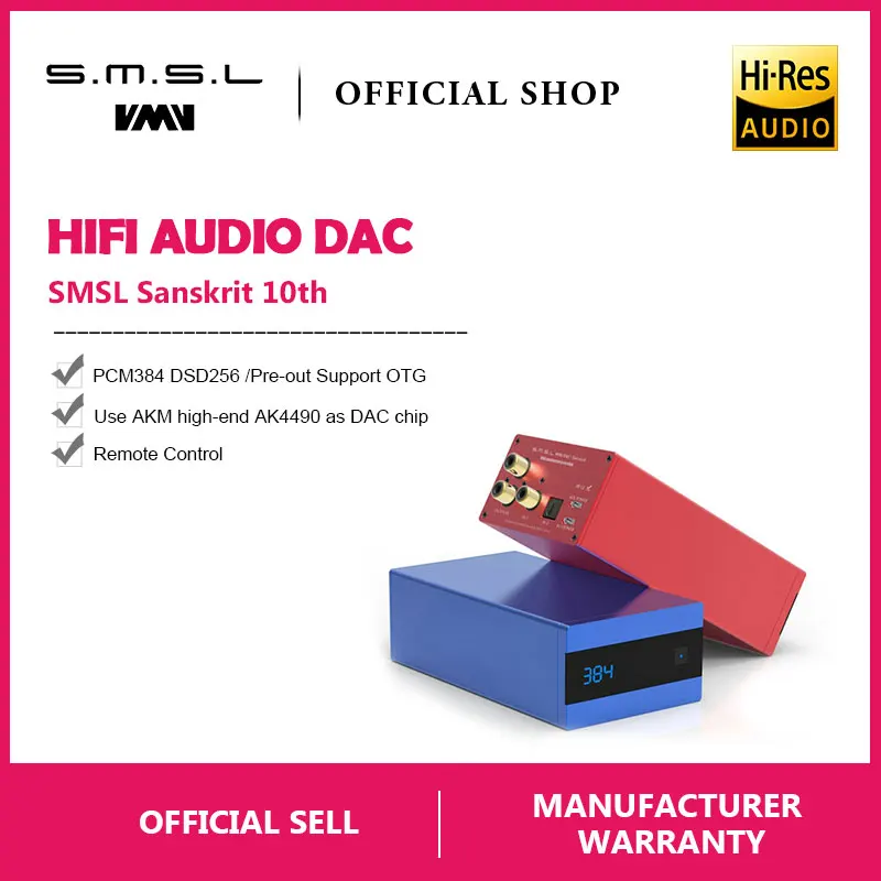 

SMSL Sanskrit 10th SK10 Hifi Digital Decoder AK4490 PCM384 DSD256 DAC Pre-out Accelerometer Support OTG with Remote Control