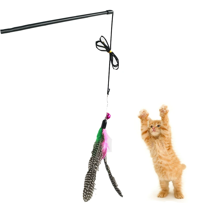 

Pet Toy Bird Big Feather Plush Plastic Toy Cat Catcher Teaser Toys with Bell Cat Wand Stick Cat Interactive Toys